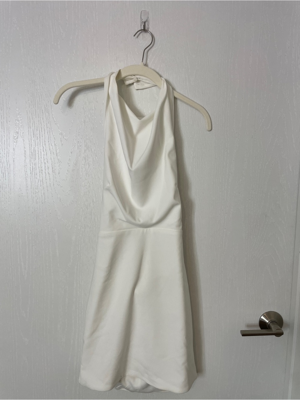 Elegant White Halter Backless Dress with Cowl Neck